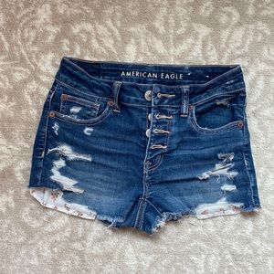American Eagle dark denim distressed shorts